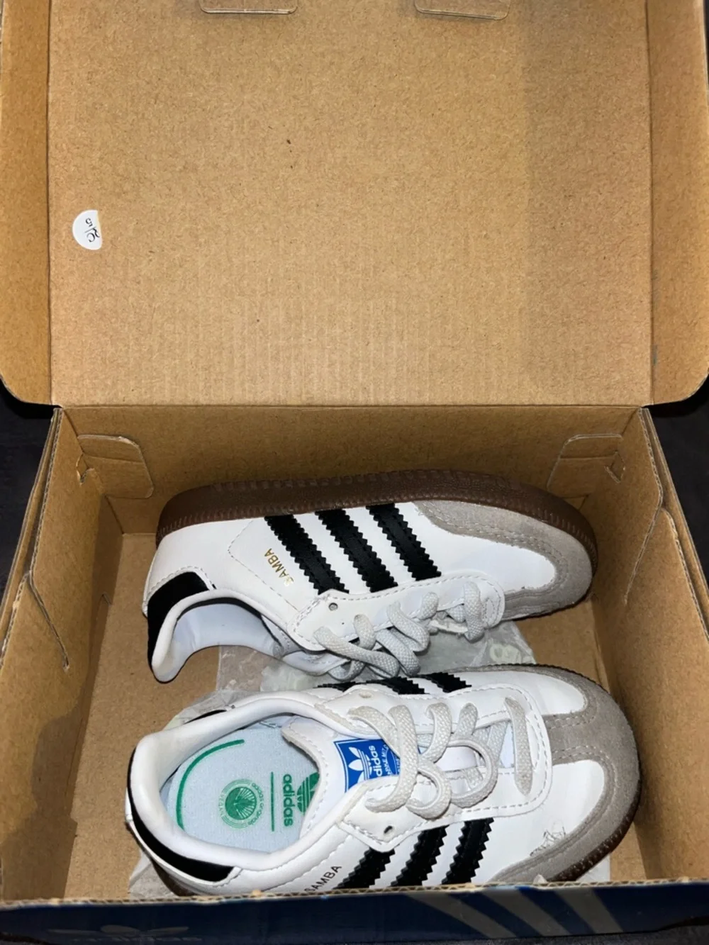 adidas Kids Samba White with Black Stripes and Gum Sole - Picture 1 of 3